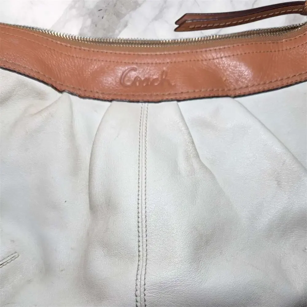 Coach Leather Hobo Shoulder Bag Ivory Cream Tan Trim F13730 Womens Purse - Picture 2 of 8